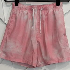 Hollister Pink Tie-Dye Swim Trunks with White Drawstring